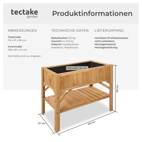 Abmessungen und technische Daten des Hochbeets von tectake garden.