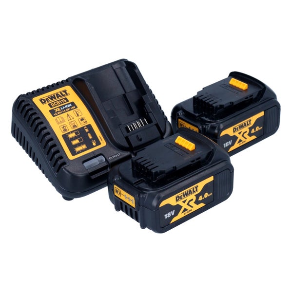 DeWalt Akku-Ladegerät und zwei Lithium-Ionen-Akkus 18 Volt 4,0 Amperestunden.