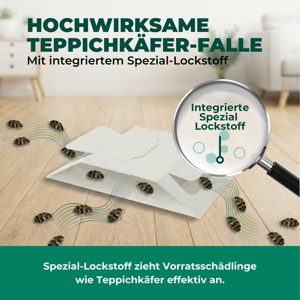 Teppichkäferfalle mit integriertem Spezial Lockstoff zur Schädlingsbekämpfung.