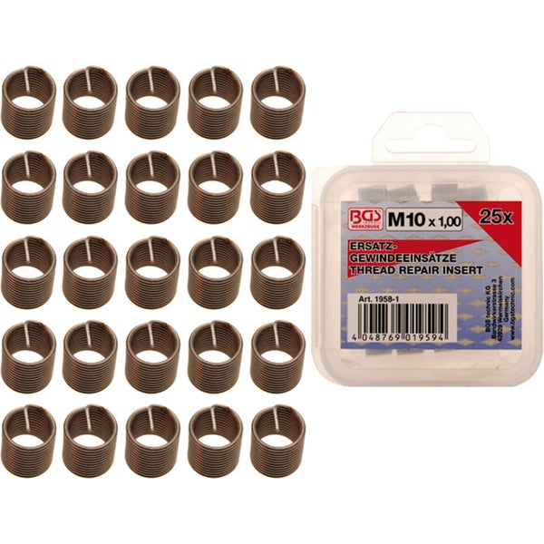 BGS Werkzeuge Gewindeeinsätze M10 x 1,00, 25 Stück