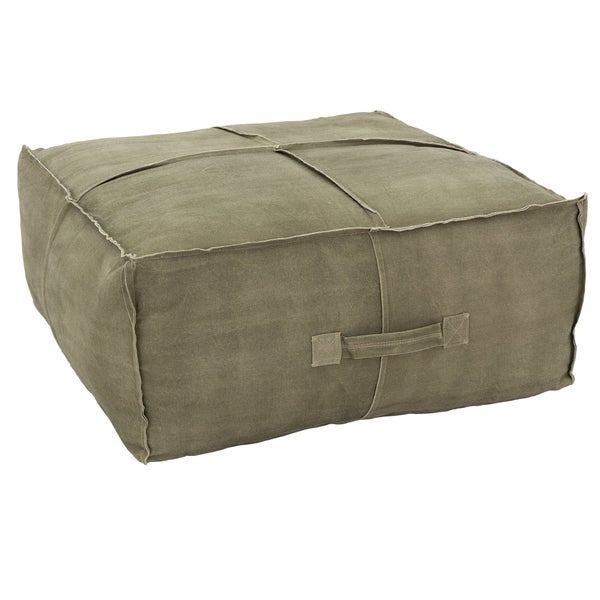 WOMO-DESIGN Sitzpouf XXL Liberec aus Leinen in Olivegrün mit Tragegriff 90x40x90 cm Quadratisch Handgefertigt Baumwolle Füllung Modern Sitzpuff Pouf Puff Ottoman Sitzhocker Fußhocker Hocker Sitzkissen