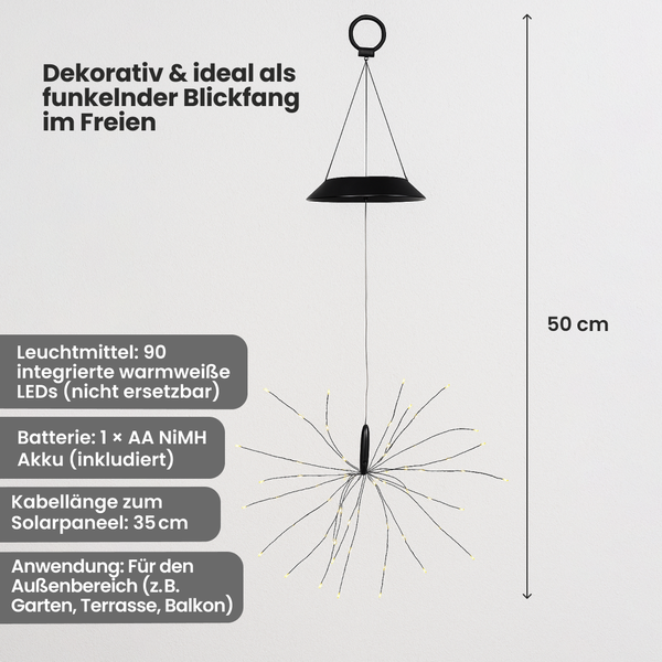 Solarleuchte mit 90 warmweißen LEDs, circa 50 cm hoch, für den Außenbereich