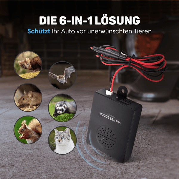 Vulpes Goods Marderschreck Auto - Marderabwehr Ultraschall - Marderschutz im Motorraum - 12V Autobatterie - Mardervertreiber