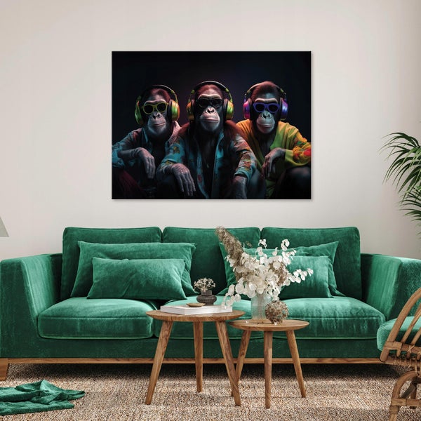 Leinwandbild Abstrakt Affen Bilder Modern Wohnzimmer 100X70 cm