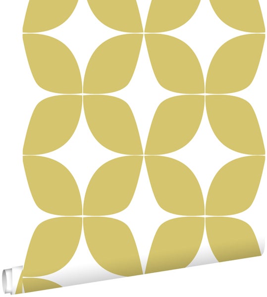 ESTAhome Tapete grafisches Motiv Ockergelb und Weiß - 53 cm x 10.05 m - 139098