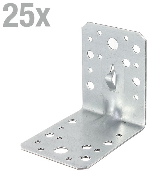 Set mit 25 Stück Balkenwinkel aus verzinktem Stahl mit Verstärkungssicke für Holzverbindungen