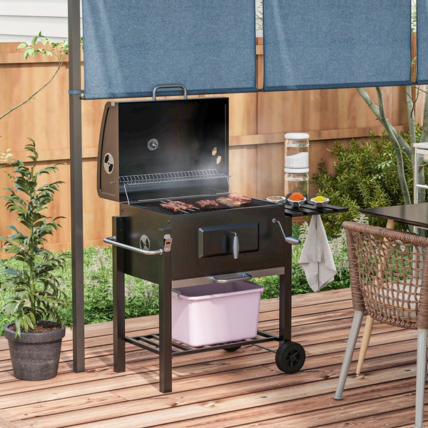 Outsunny Holzkohlegrill, Grillwagen, 113 x 65 x 108 cm, Edelstahl, Schwarz