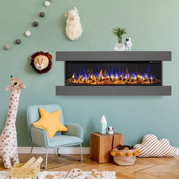 Glow Fire Elektrokamin 'Clear 36' | Multicolor LED Wandkamin mit Heizung in grau (1600 W) | HxBxT: 52,5x117,7x22,3 cm