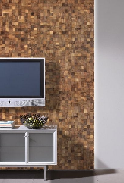 wodewa Holzmosaik Wandverkleidung selbstklebend 3D Optik Nussbaum, geölt 30x30cm Wandpaneele Moderne Wanddekoration Holzverkleidung Wohnzimmer Schlafzimmer