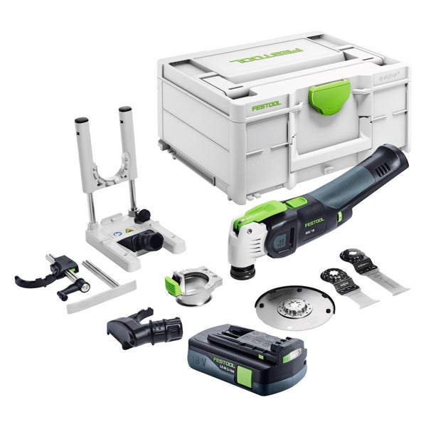 Festool VECTURO OSC 18 E-Basic Set Akku Oszillierer 18 V Starlock Max Brushless + 1x Akku 3,0 Ah + 7 tlg. Zubehör Set + Systainer - ohne Ladegerät