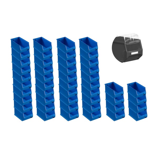 PROREGAL SuperSparSet 48 x Blaue Sichtlagerbox 3.0 Mit Abdeckung HxBxT 12,5 x 14,5 x 23,5 cm 2,8 Liter Sichtlagerbehälter Sichtlagerkasten