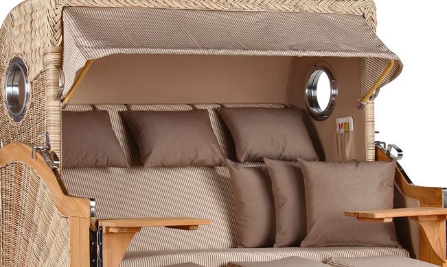 Strandkorb Westerland XXL Teak Bullauge PE shell Dessin 510