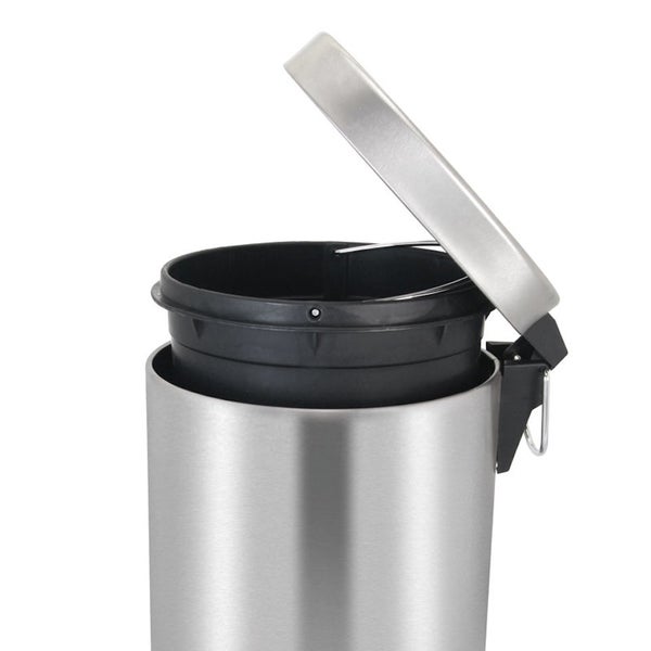 PROREGAL Runder Tretabfallsammler Mit Herausnehmbaren Kunststoff Inneneimer 12 Liter HxBxT 40 x 29,5 x 25,5 cm Matt Silber