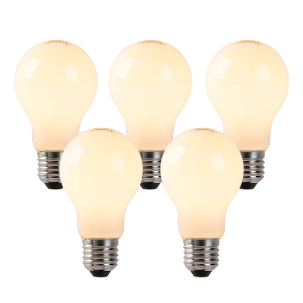 5er-Pack LED-Leuchtmittel E27 in Birnenform mit mattem Glas.