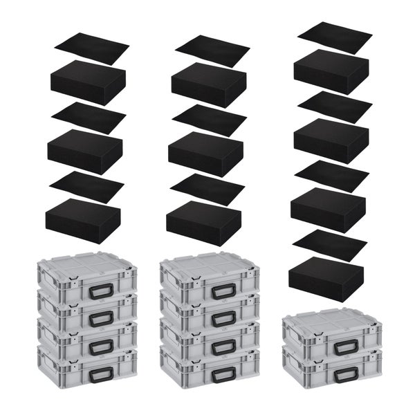 PROREGAL SparSet 10 x Eurobox NextGen Portable Mit Rasterschaumstoff und Schaumstoffeinlage HxBxT 13,5 x 30 x 40 cm 11 Liter Eurobehälter Transportbox