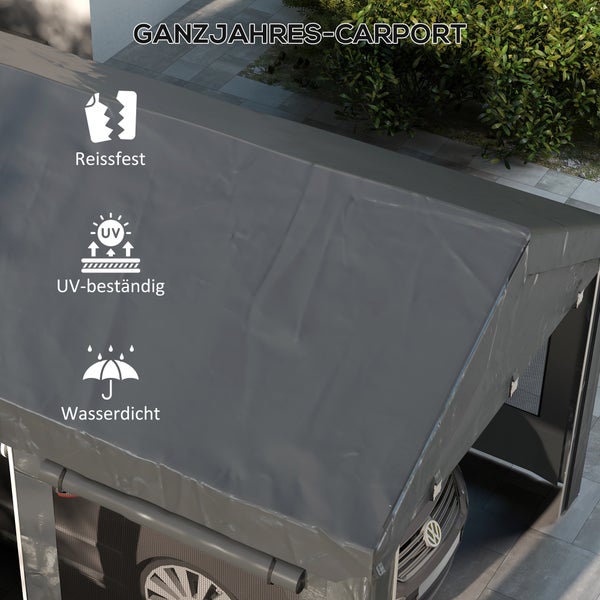 Outsunny Carport, 600cm x 297cm x 310 cm, Stahl, Dunkelgrau