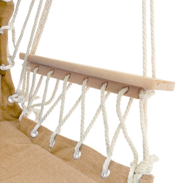 ECD Germany Hängesessel mit extrem gemütlichem 6cm dicken Sitzkissen aus Baumwolle und Armlehnen/Querstab aus Holz, belastbar bis 120 kg, Terra Cotta, Gepolsterter Hängestuhl Hängematte Hängesitz