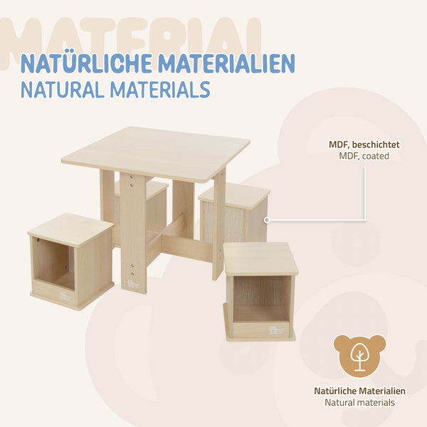 Kindersitzgruppe aus beschichtetem MDF-Holz mit Tisch und vier Hockern