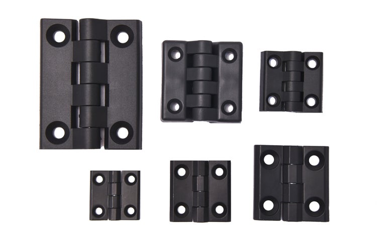 Set von sechs Metallscharnieren in verschiedenen Größen für Türen und Klappen