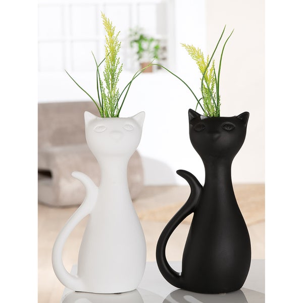 Vasen GILDE 2er Set CAT Tischvasen schwarz-weiß Höhe 28cm Keramik