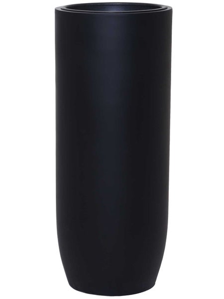 Hoher zylindrischer Pflanztopf in Schwarz.
