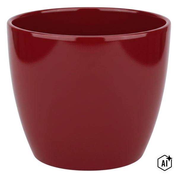 Roter glänzender Übertopf aus Keramik für Zimmerpflanzen.