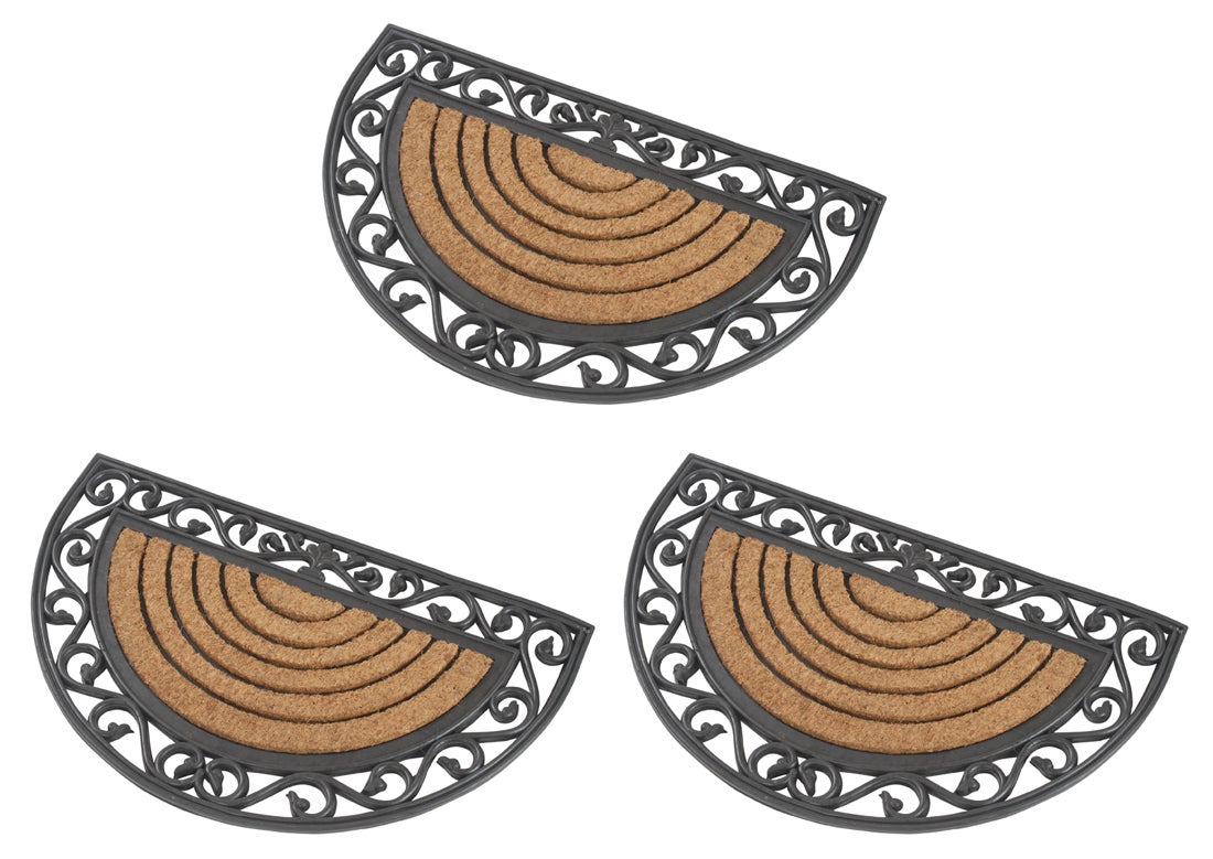 Fußmatte Fußabtreter Gummi und Kokos 3er Set halbrund premium 76 x 46 cm