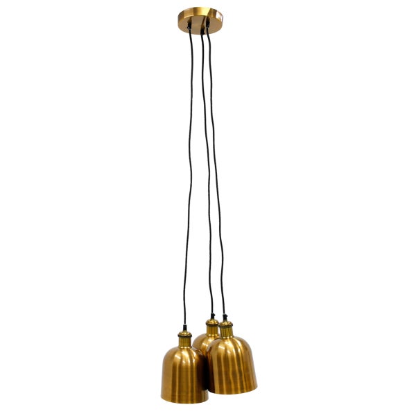 ECD Germany Hängelampe 3 flammige Hängeleuchte E27 Fassung - 120,5 cm - Ø15 cm - Altgold - aus Metall - Vintage Industrial-Design - Pendelleuchte Pendellampe Deckenlampe Kronleuchter Leuchte Lampe