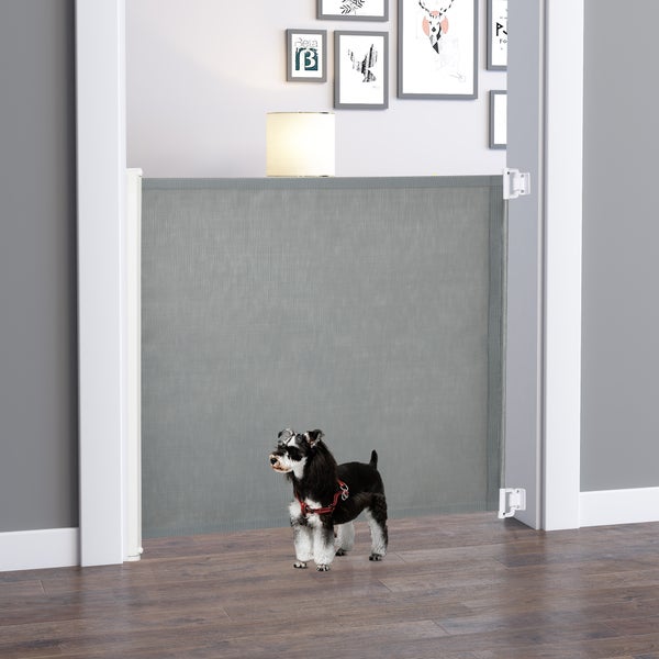 PawHut Hunde-Trennwand, 5,5–115L x 5,5B x 82,5H cm, Stahlrahmen, kunststoff, Grau