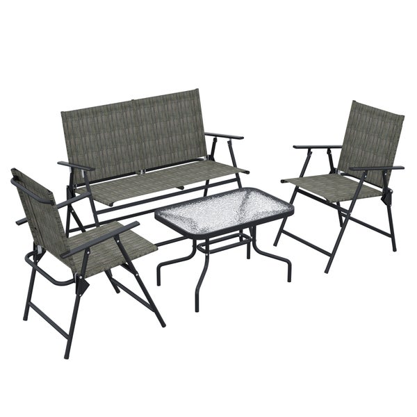 Outsunny 4tlg. Gartenmöbel-Set, klappbare Gartenset mit 1 Tisch, 2 Stühlen, 1 Zweisitzer, für Terrasse, 108L x 62B x 85H cm, Metall, Braun