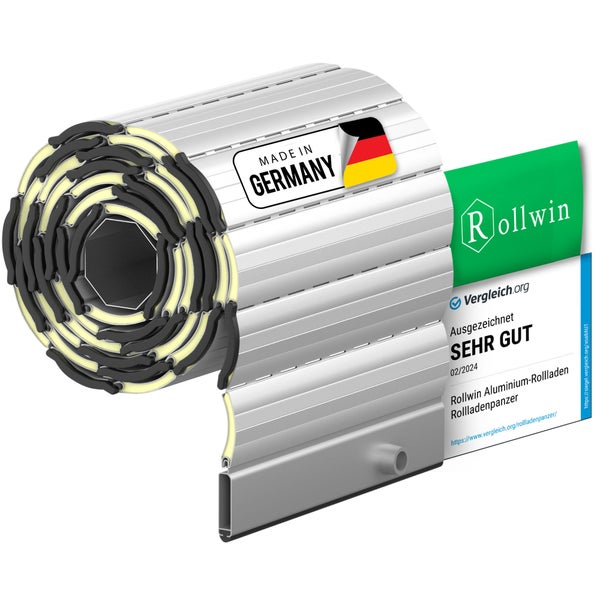 Rollwin ROLLADEN ALU MINI 37 Silber Fertigmaß 120 x 150 cm (BxH) Rolladenpanzer mit Rollladendämmung Rollladenpanzer Rollladenfenster Rollladentür Rollladen DEUTSCHE Produktion zum Einbauen
