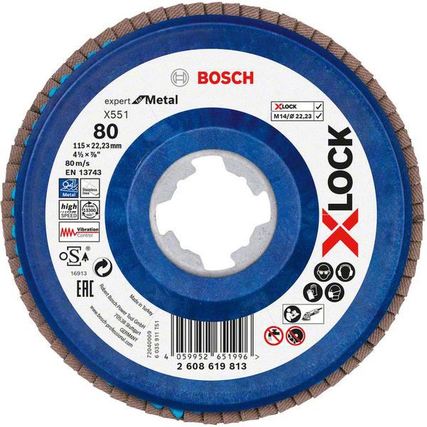 Bosch X-LOCK-Fächerschleifscheibe X551, Expert for Metal, K: 80, 115 mm - 2608619813