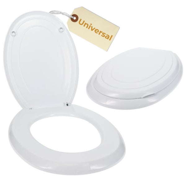 Universeller WC-Sitz in ovaler Form, in offener und geschlossener Position dargestellt.