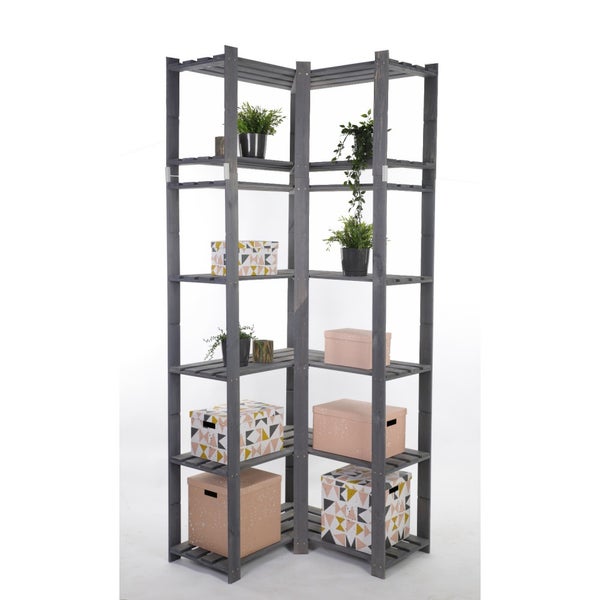 PROREGAL Eckregal Pinepeak HxBxT 220 x 85 x 38 cm 7 Fachboden 1,2 cm Dickes Kiefernholz Grau