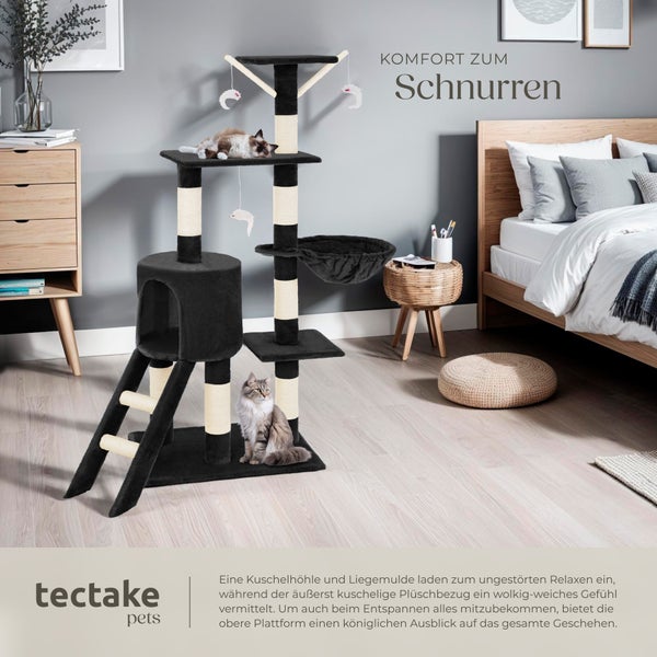 Kratzbaum tectake Dominik inklusive Treppe, 3 Spielmäusen und Kippschutz 144 cm schwarz
