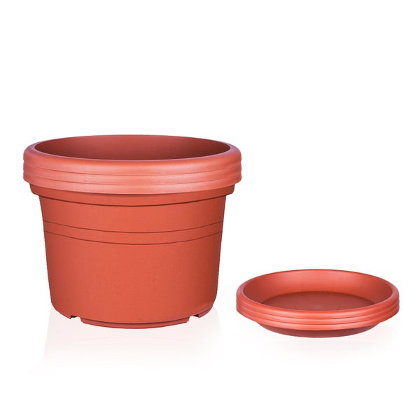U 3x Blumentopf Ø 20 cm Farbe Terrakotta & Untersetzer Kunststoff Pflanztopf Containertopf Übertopf Pflanzkübel rund 20 x 14,5 cm Blumentöpfe
