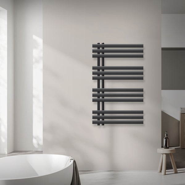 ECD Germany Iron EM Design Badheizkörper Elektrisch mit Heizstab 300 W - 600 x 1000 mm - Anthrazit - Designheizkörper Paneelheizkörper Heizkörper Handtuchwärmer Handtuchtrockner