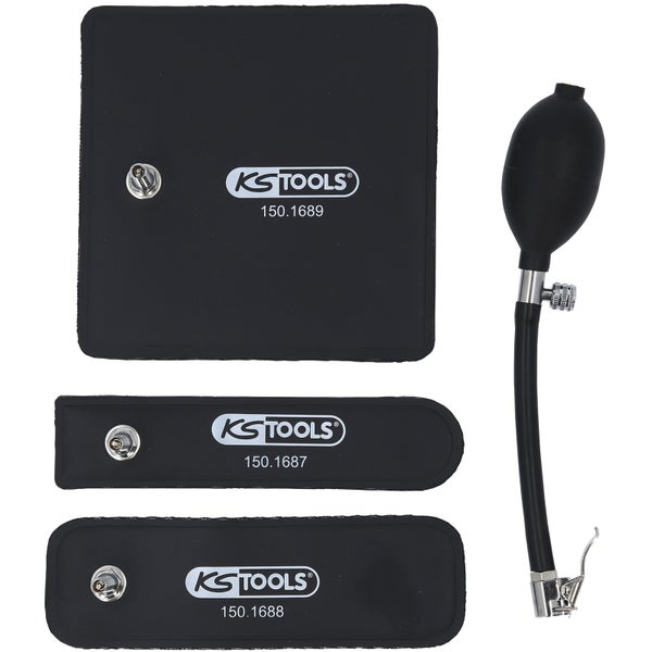 KS Tools Reifenfülllehren Set mit verschiedenen Adaptern und einem Manometer.