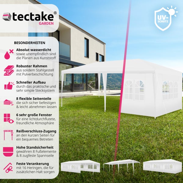 Pavillon tectake Elasa 9 x 3 m inklusive Spannseile und Heringe