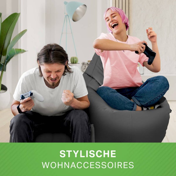 Green Bean 2er Set Sitzsack + Hocker - fertig befüllt - robust waschbar schmutzabweisend - Kinder & Erwachsene Bean Bag Bodenkissen Lounge Sitzhocker Relax-Sessel Gamer Gamingstuhl Pouf - Anthrazit
