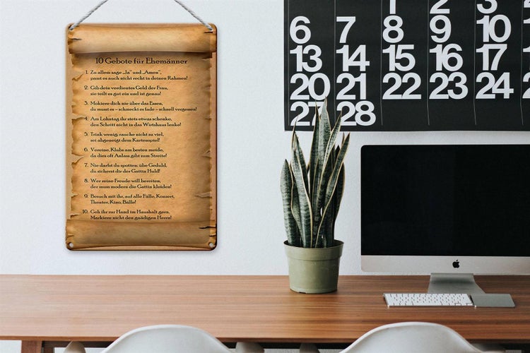 Blechschild Spruch 20x30cm 10 Gebote für Ehemänner sage ja