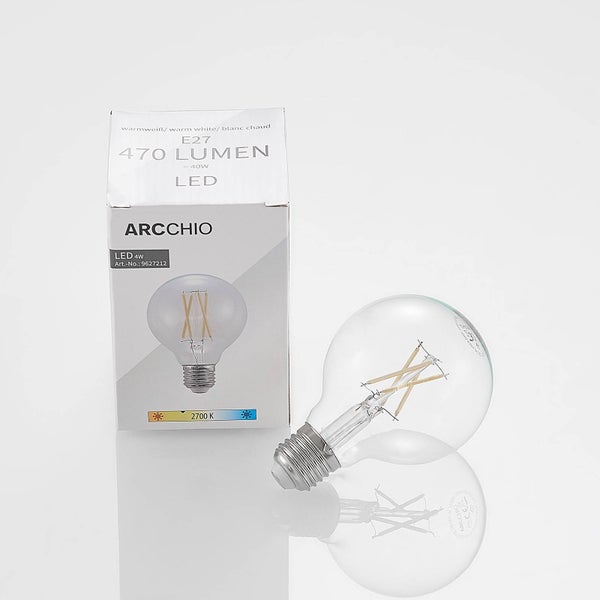 LED-Filament-Globelampe mit klarem Glas und sichtbaren Leuchtfäden.