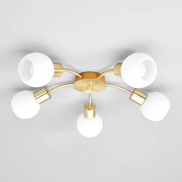 Lindby Deckenlampe Glas Metall messing, Deckenstrahler Deckenleuchte 5x E14 max. 4,5W ohne Leuchtmittel Strahler Lampe Wohnzimmer Flurlampe