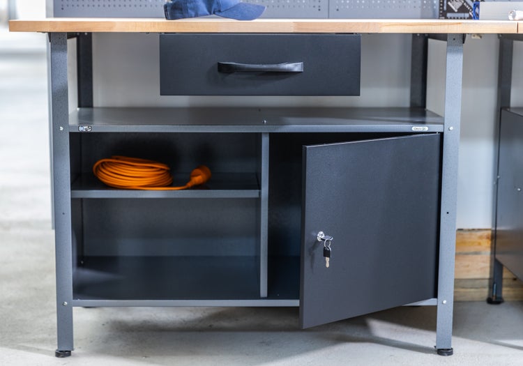 Ondis24 Werkstatt Set Tüftler 240 cm 3 Schränke, Werkstatteinrichtung, Werkbank