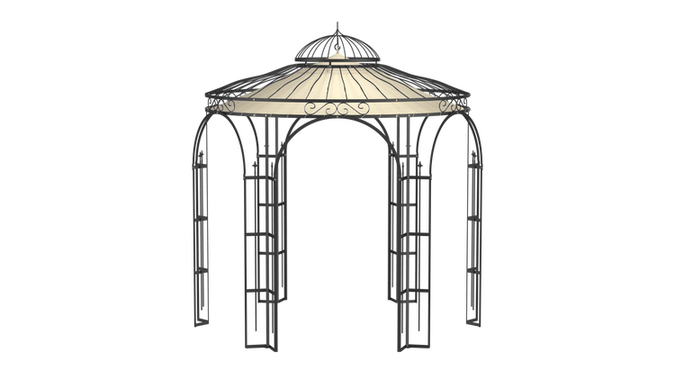 Pavillon ELEO Milano Ø 2,9 m schwarz - pulverbeschichtet | mit Dekorkugel und Sonnensegel ecru