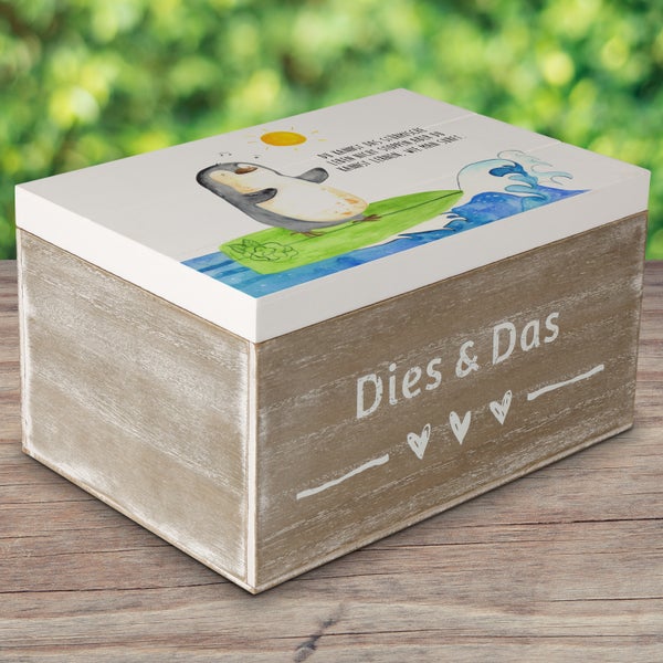 Mr. & Mrs. Panda 22 x 15 cm Holzkiste Pinguin Surfer - Weiß