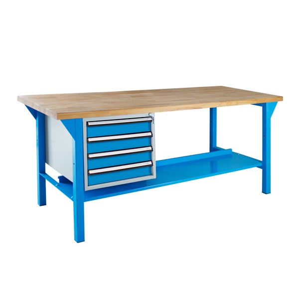 PROREGAL Werkbank Giant Rhino Plus mit 4 Schubladen HxBxT 84 x 200 x 70 cm Traglast 500 kg Blau Blau