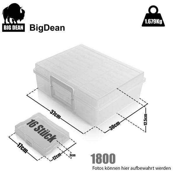 BigDean 2 Stück Fotoaufbewahrungsbox mit 16 Fächern – Foto Organizer für Bilder, Karten, Bürobedarf uvm. – Fotobox BPA-frei & aus robustem Kunststoff – ideal als Aufbewahrungsbehälter geeignet