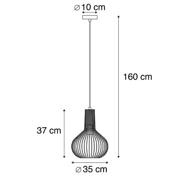 Technische Zeichnung einer Pendelleuchte mit den Maßen 37 cm Höhe und 35 cm Durchmesser.