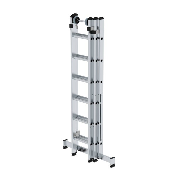 PROREGAL Sprossen-Mehrzweckleiter 3-Teilig mit Traverse und Wandlaufrollen 3 x 6 Sprossen